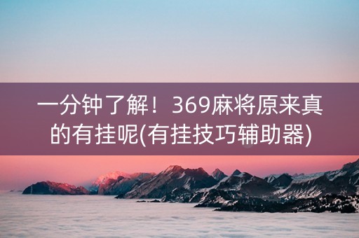 一分钟了解！369麻将原来真的有挂呢(有挂技巧辅助器)