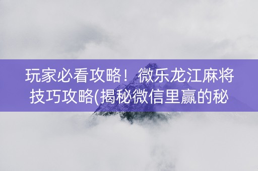玩家必看攻略！微乐龙江麻将技巧攻略(揭秘微信里赢的秘诀)