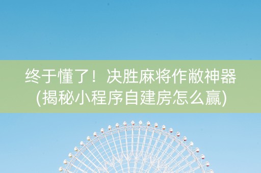 终于懂了！决胜麻将作敝神器(揭秘小程序自建房怎么赢)