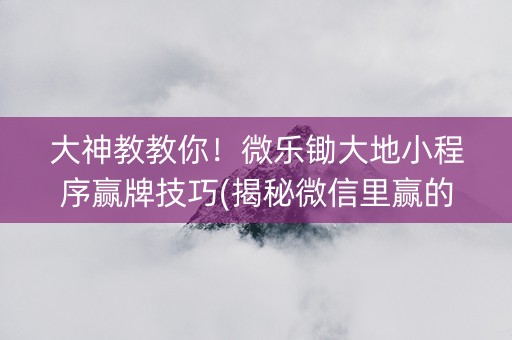 大神教教你！微乐锄大地小程序赢牌技巧(揭秘微信里赢的诀窍)