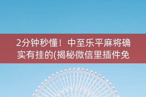 2分钟秒懂！中至乐平麻将确实有挂的(揭秘微信里插件免费)