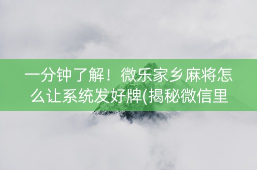 一分钟了解！微乐家乡麻将怎么让系统发好牌(揭秘微信里输赢技巧)