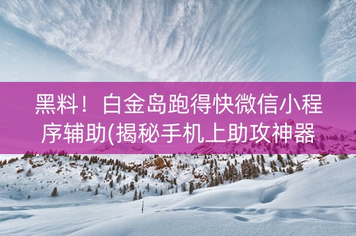 黑料！白金岛跑得快微信小程序辅助(揭秘手机上助攻神器)