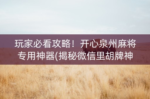 玩家必看攻略！开心泉州麻将专用神器(揭秘微信里胡牌神器)