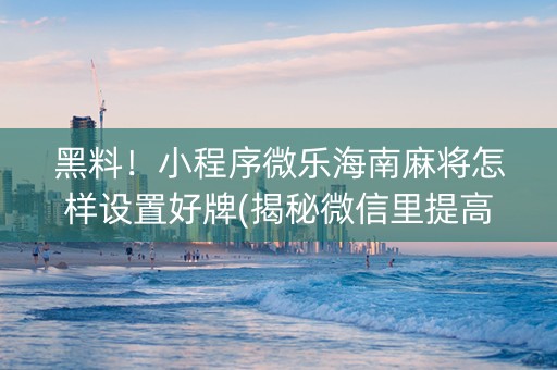 黑料！小程序微乐海南麻将怎样设置好牌(揭秘微信里提高胜率)