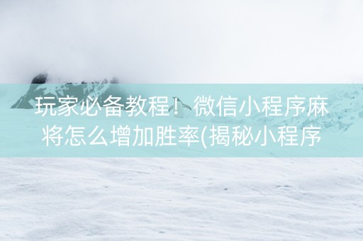 玩家必备教程！微信小程序麻将怎么增加胜率(揭秘小程序怎么容易赢)