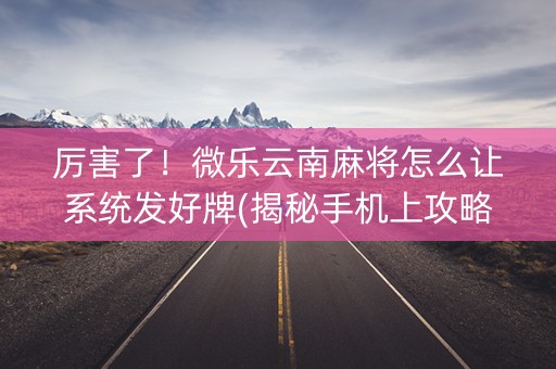 厉害了！微乐云南麻将怎么让系统发好牌(揭秘手机上攻略插件)