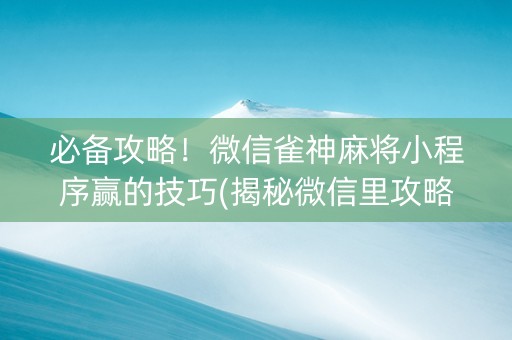 必备攻略！微信雀神麻将小程序赢的技巧(揭秘微信里攻略插件)