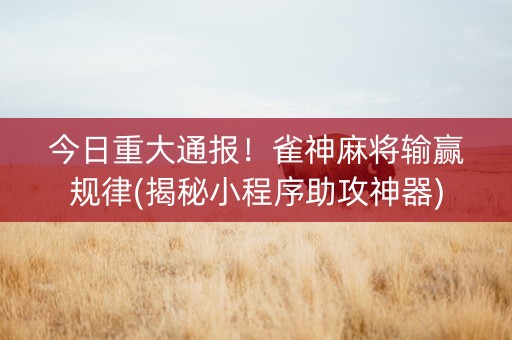 今日重大通报！雀神麻将输赢规律(揭秘小程序助攻神器)