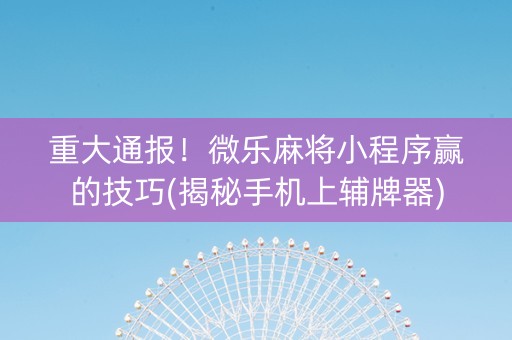 重大通报！微乐麻将小程序赢的技巧(揭秘手机上辅牌器)