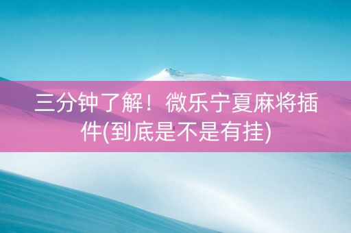 三分钟了解！微乐宁夏麻将插件(到底是不是有挂)