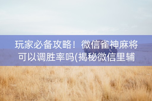 玩家必备攻略！微信雀神麻将可以调胜率吗(揭秘微信里辅牌器)