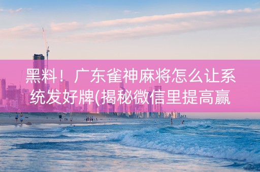 黑料！广东雀神麻将怎么让系统发好牌(揭秘微信里提高赢的概率)