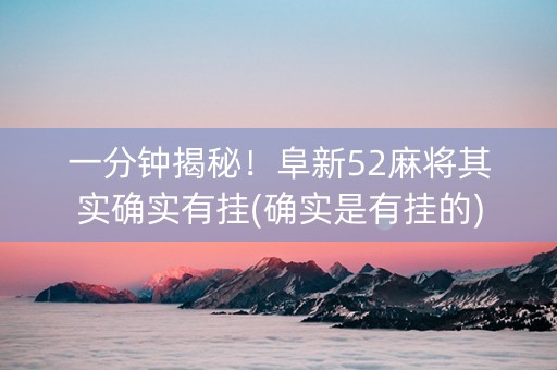一分钟揭秘！阜新52麻将其实确实有挂(确实是有挂的)