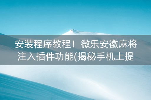 安装程序教程！微乐安徽麻将注入插件功能(揭秘手机上提高胜率)