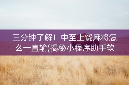 三分钟了解！中至上饶麻将怎么一直输(揭秘小程序助手软件)