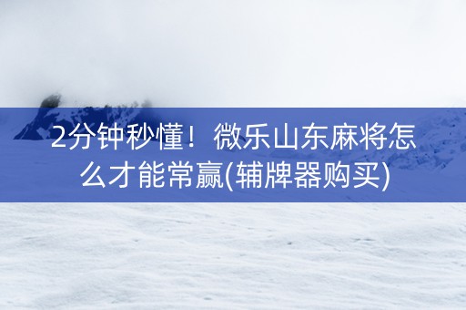 2分钟秒懂！微乐山东麻将怎么才能常赢(辅牌器购买)