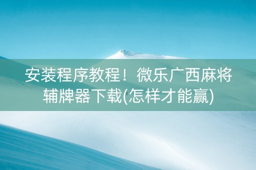 安装程序教程！微乐广西麻将辅牌器下载(怎样才能赢)
