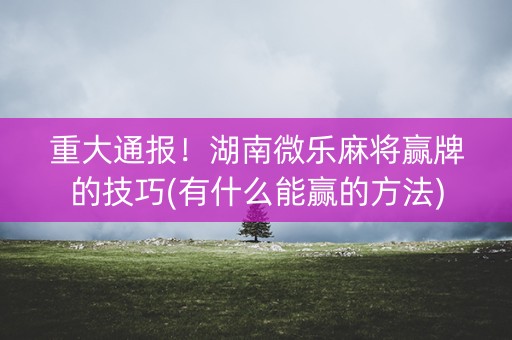 重大通报！湖南微乐麻将赢牌的技巧(有什么能赢的方法)