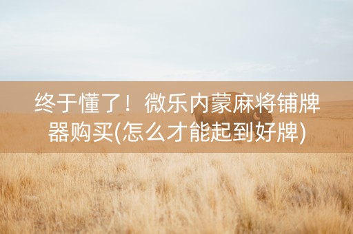 终于懂了！微乐内蒙麻将铺牌器购买(怎么才能起到好牌)