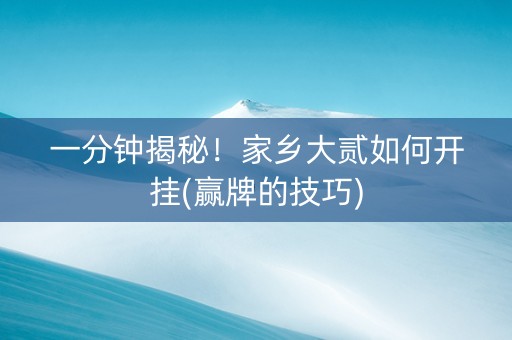 一分钟揭秘！家乡大贰如何开挂(赢牌的技巧)