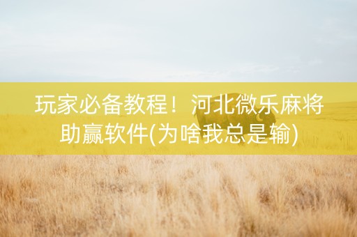 玩家必备教程！河北微乐麻将助赢软件(为啥我总是输)
