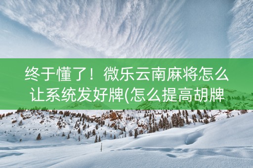 终于懂了！微乐云南麻将怎么让系统发好牌(怎么提高胡牌率)