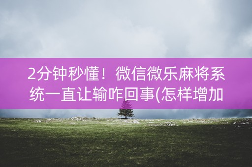 2分钟秒懂！微信微乐麻将系统一直让输咋回事(怎样增加胜率)