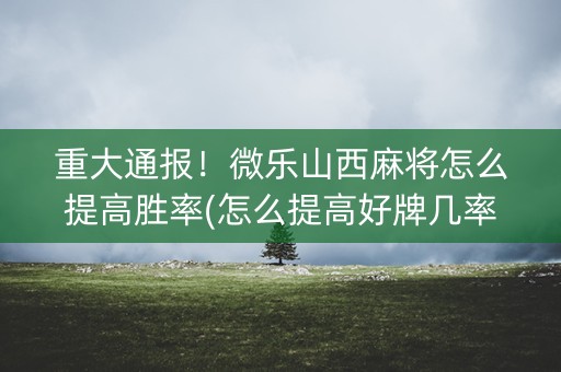 重大通报！微乐山西麻将怎么提高胜率(怎么提高好牌几率)