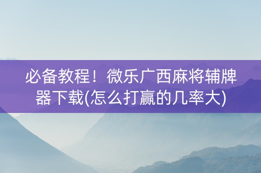 必备教程！微乐广西麻将辅牌器下载(怎么打赢的几率大)