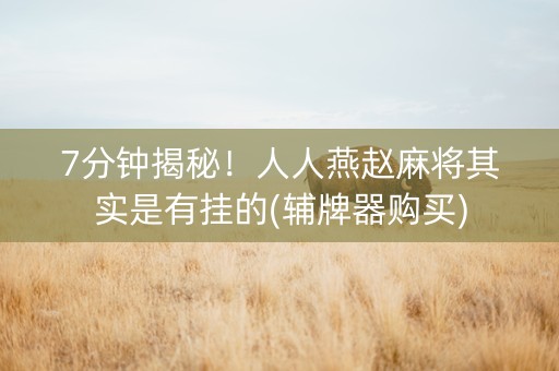7分钟揭秘！人人燕赵麻将其实是有挂的(辅牌器购买)