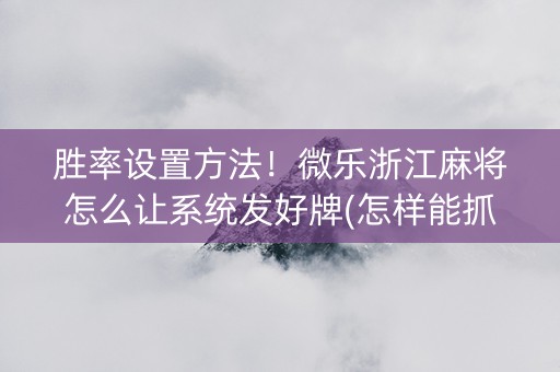 胜率设置方法！微乐浙江麻将怎么让系统发好牌(怎样能抓到好牌)