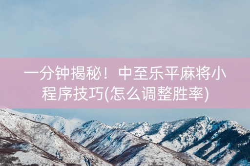 一分钟揭秘！中至乐平麻将小程序技巧(怎么调整胜率)