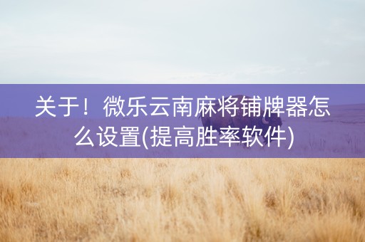 关于！微乐云南麻将铺牌器怎么设置(提高胜率软件)