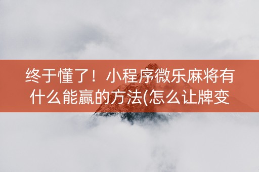 终于懂了！小程序微乐麻将有什么能赢的方法(怎么让牌变好)