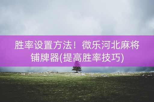 胜率设置方法！微乐河北麻将铺牌器(提高胜率技巧)