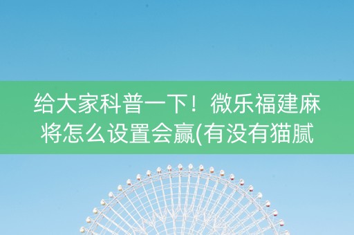给大家科普一下！微乐福建麻将怎么设置会赢(有没有猫腻)