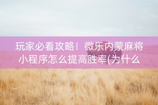 玩家必看攻略！微乐内蒙麻将小程序怎么提高胜率(为什么老是输)