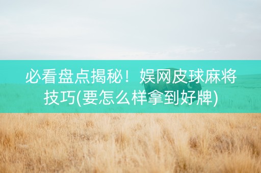 必看盘点揭秘！娱网皮球麻将技巧(要怎么样拿到好牌)