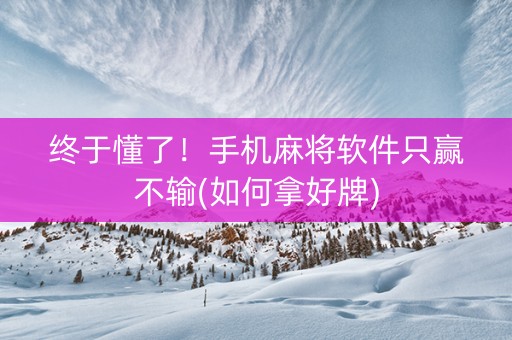 终于懂了！手机麻将软件只赢不输(如何拿好牌)