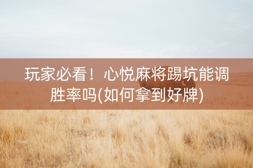 玩家必看！心悦麻将踢坑能调胜率吗(如何拿到好牌)