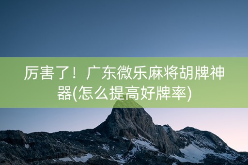 厉害了！广东微乐麻将胡牌神器(怎么提高好牌率)