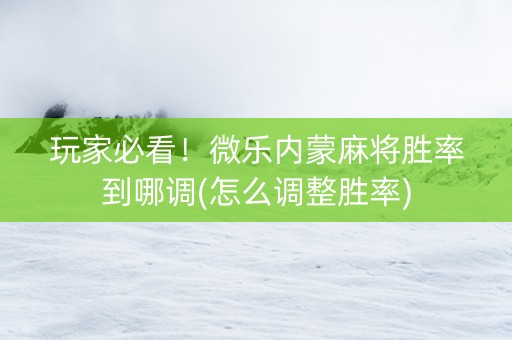 玩家必看！微乐内蒙麻将胜率到哪调(怎么调整胜率)