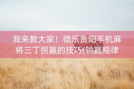 我来教大家！微乐贵阳手机麻将三丁拐赢的技巧(输赢规律技巧)