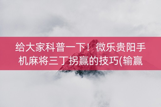 给大家科普一下！微乐贵阳手机麻将三丁拐赢的技巧(输赢设置胡牌规律)