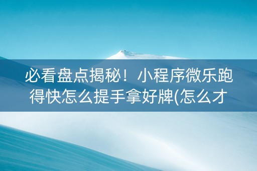 必看盘点揭秘！小程序微乐跑得快怎么提手拿好牌(怎么才能调胜率)