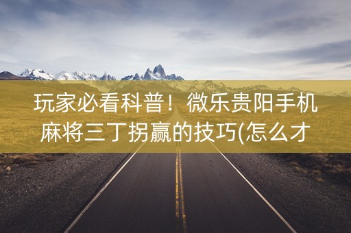 玩家必看科普！微乐贵阳手机麻将三丁拐赢的技巧(怎么才能赢得多)