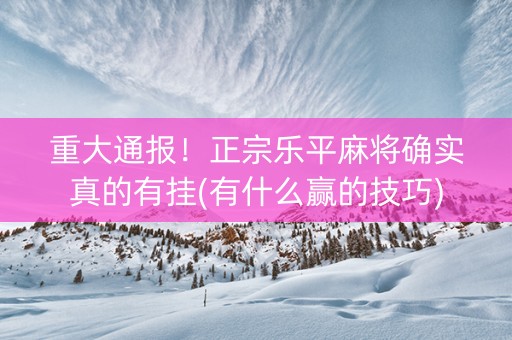 重大通报！正宗乐平麻将确实真的有挂(有什么赢的技巧)