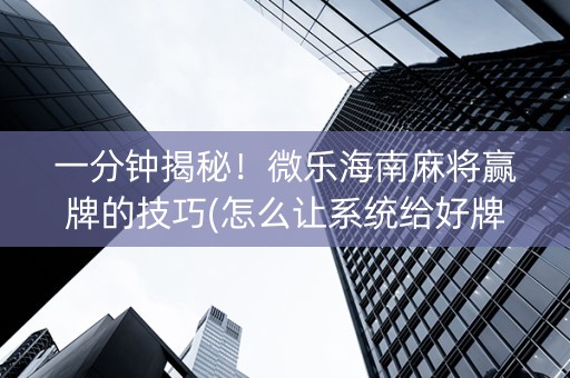 一分钟揭秘！微乐海南麻将赢牌的技巧(怎么让系统给好牌)