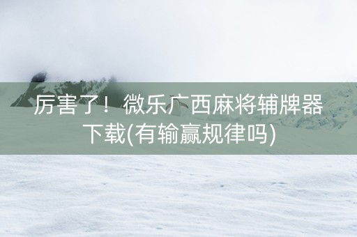 厉害了！微乐广西麻将辅牌器下载(有输赢规律吗)